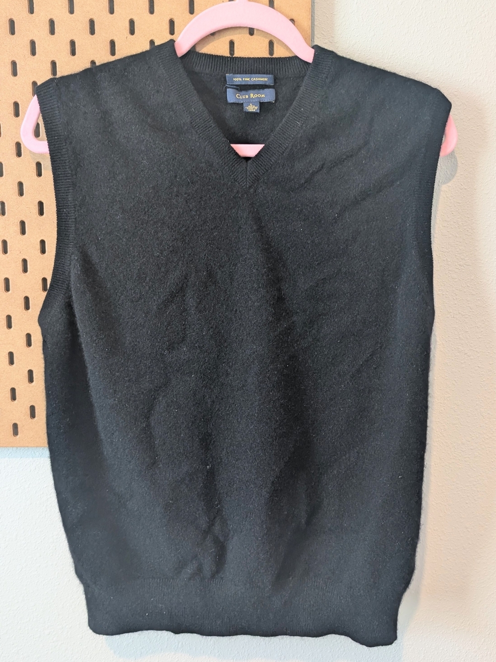 100% Cashmere Black V-Neck Sweater Vest | Club Room | Size L
